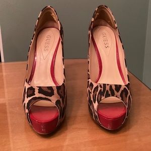 Guess Leopard and Red Platform Pumps